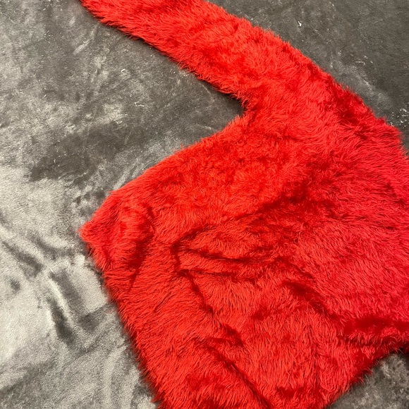 Soft Plush Fuzzy Christmas Sweater Vintage Inspired Sequins Santa Star Holiday - Picture 8 of 17